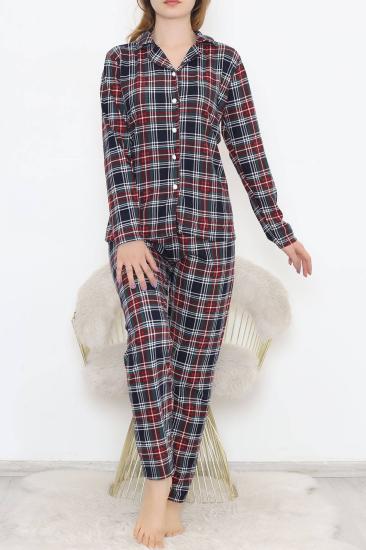Dantel Lacivert Süet Ekoseli Pijama Takımı 