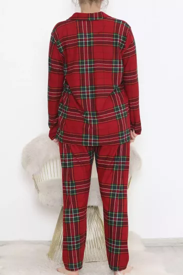 Dantel Kırmızı Süet Büyük Beden Pijama Takımı 
